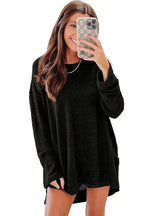 Waffle Knit High Slits Oversized Top - Fashionfitz