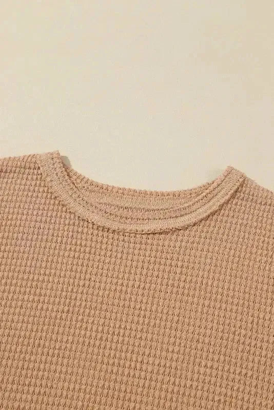 Waffle Knit High Slits Oversized Top - Fashionfitz