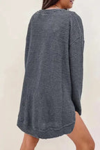 Waffle Knit High Slits Oversized Top - Fashionfitz