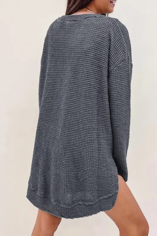 Waffle knit high slits oversized top