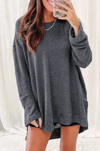 Waffle Knit High Slits Oversized Top - Fashionfitz