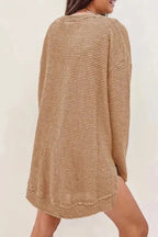 Waffle Knit High Slits Oversized Top - Fashionfitz