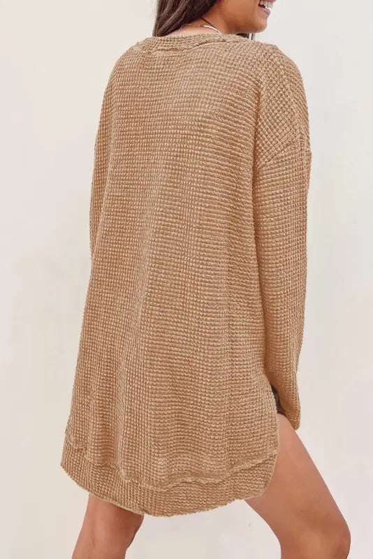 Waffle knit high slits oversized top