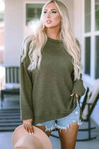 Waffle Knit High Slits Oversized Top - Fashionfitz