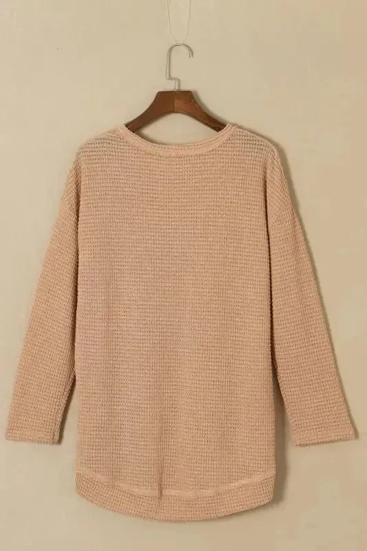 Waffle Knit High Slits Oversized Top - Fashionfitz