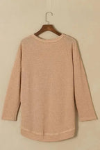 Waffle Knit High Slits Oversized Top - Fashionfitz