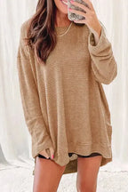 Waffle Knit High Slits Oversized Top - Fashionfitz