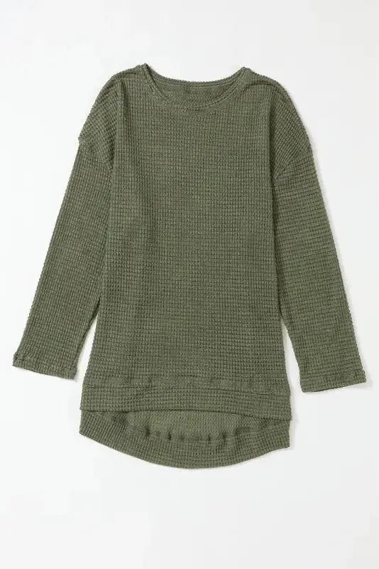 Waffle Knit High Slits Oversized Top - Fashionfitz