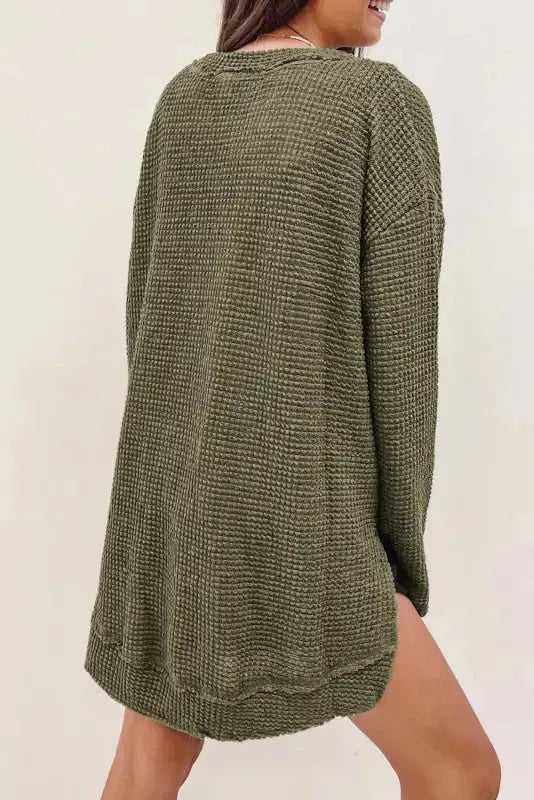 Waffle Knit High Slits Oversized Top - Fashionfitz