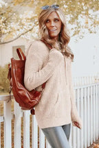 Waffle Knit Hooded Sweater -Apricot - Fashionfitz