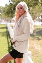 Waffle Knit Hooded Sweater -Apricot - Fashionfitz