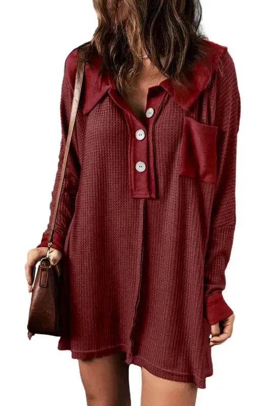 Waffle Knit Long Sleeve Top - Fashionfitz