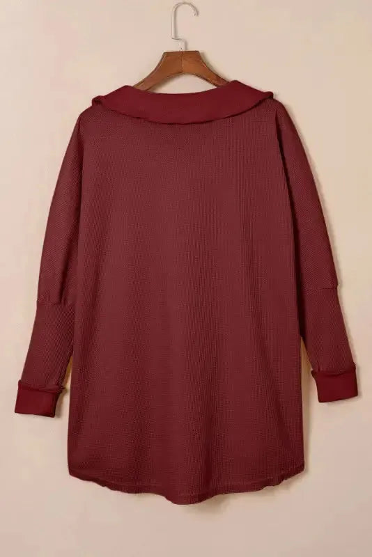 Waffle Knit Long Sleeve Top - Fashionfitz