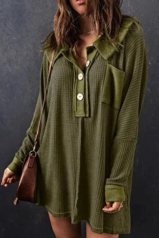 Waffle Knit Long Sleeve Top - Fashionfitz