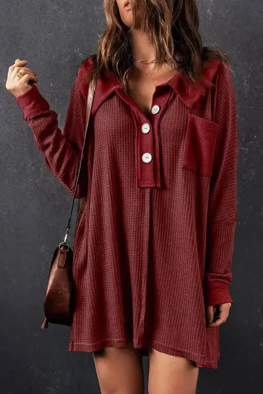 Waffle Knit Long Sleeve Top - Fashionfitz