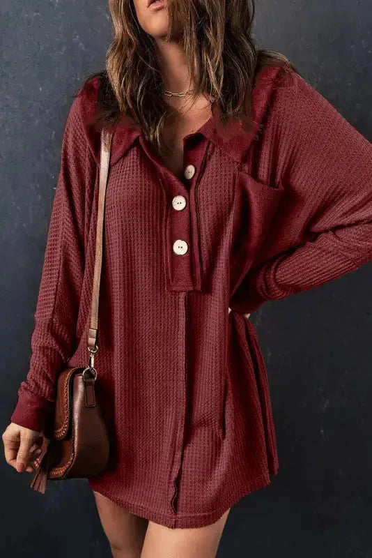 Waffle Knit Long Sleeve Top - Fashionfitz