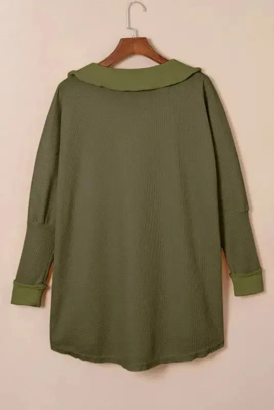 Waffle Knit Long Sleeve Top - Fashionfitz