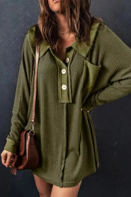 Waffle Knit Long Sleeve Top - Fashionfitz