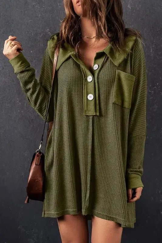Waffle Knit Long Sleeve Top - Fashionfitz