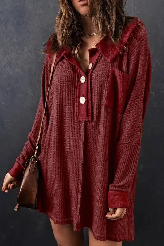 Waffle Knit Long Sleeve Top - Fashionfitz