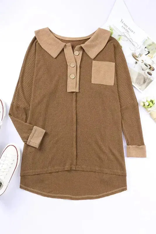 Waffle Knit Long Sleeve Top - Fashionfitz