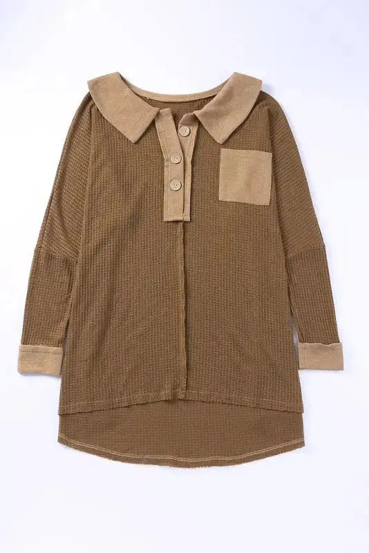 Waffle Knit Long Sleeve Top - Fashionfitz