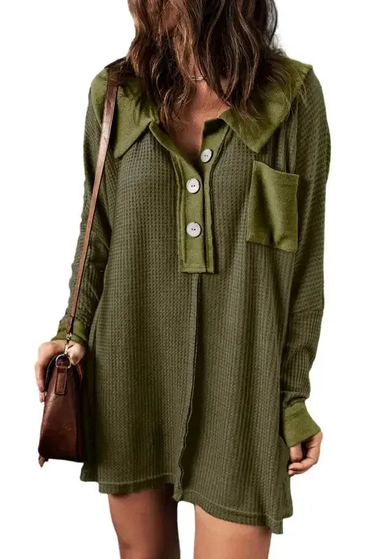 Waffle Knit Long Sleeve Top - Fashionfitz
