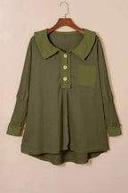 Waffle Knit Long Sleeve Top - Fashionfitz