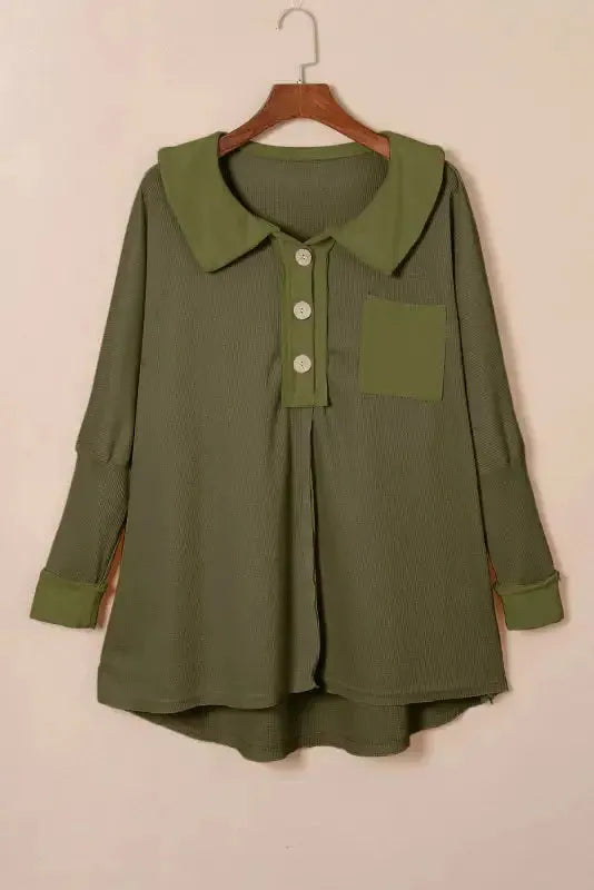 Waffle Knit Long Sleeve Top - Fashionfitz