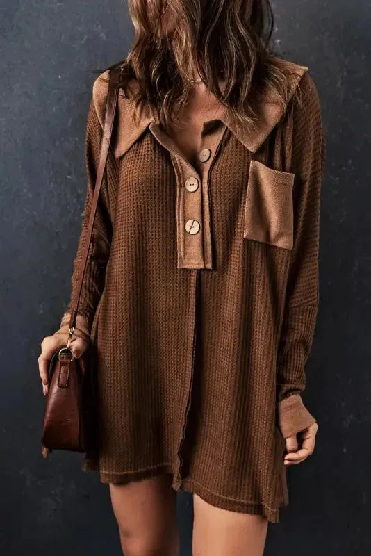 Waffle Knit Long Sleeve Top - Fashionfitz
