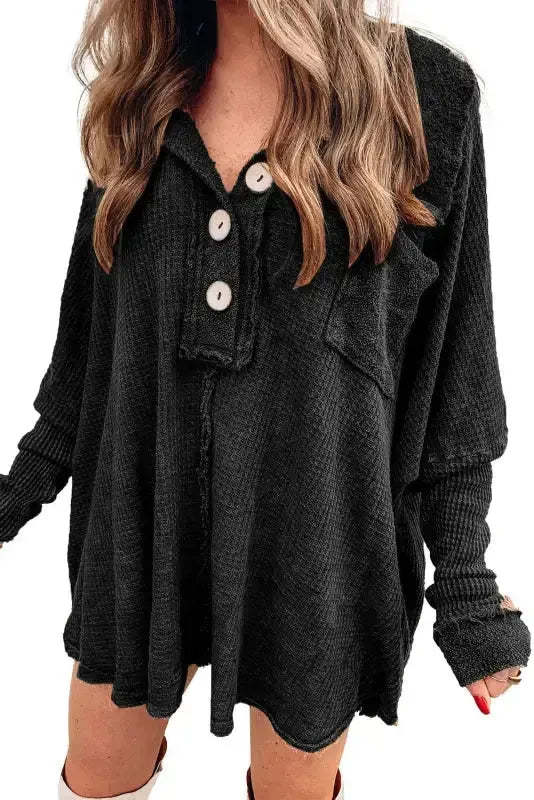 Waffle Knit Long Sleeve Top - Fashionfitz