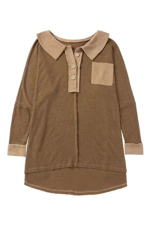Waffle Knit Long Sleeve Top - Fashionfitz
