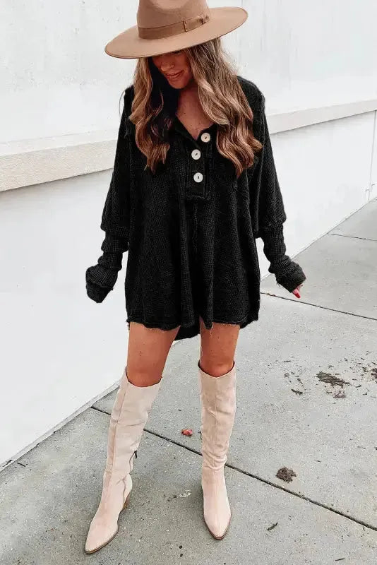 Waffle Knit Long Sleeve Top - Fashionfitz