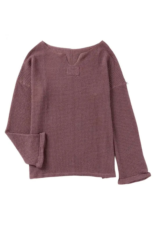 Waffle knit loose long sleeve top - tops