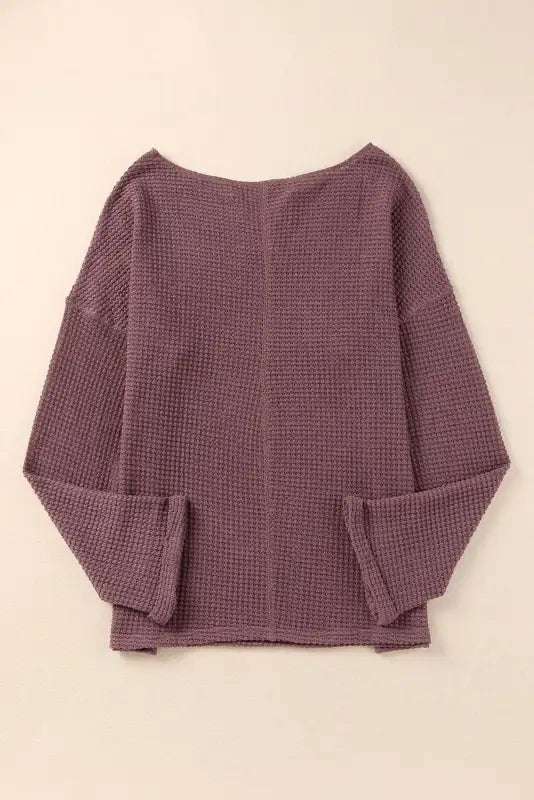 Waffle knit loose long sleeve top - tops