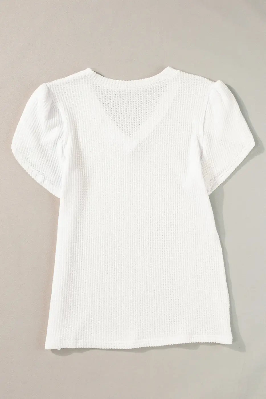 Waffle knit t-shirt - white v neck petal sleeve - t-shirts