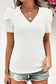 Waffle knit t-shirt - white v neck petal sleeve - t-shirts