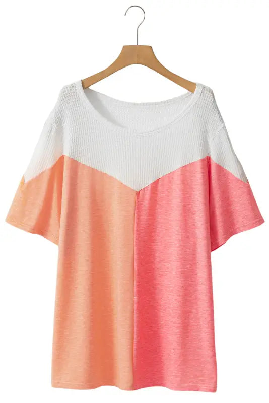 Waffle knit tee -white plus size color-block - size/plus tops/plus tops & tees