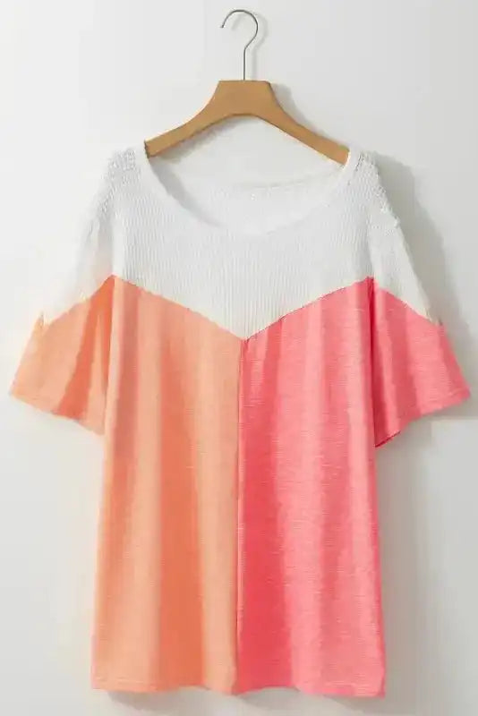 Waffle Knit Tee -White Plus Size Color-block - Fashionfitz