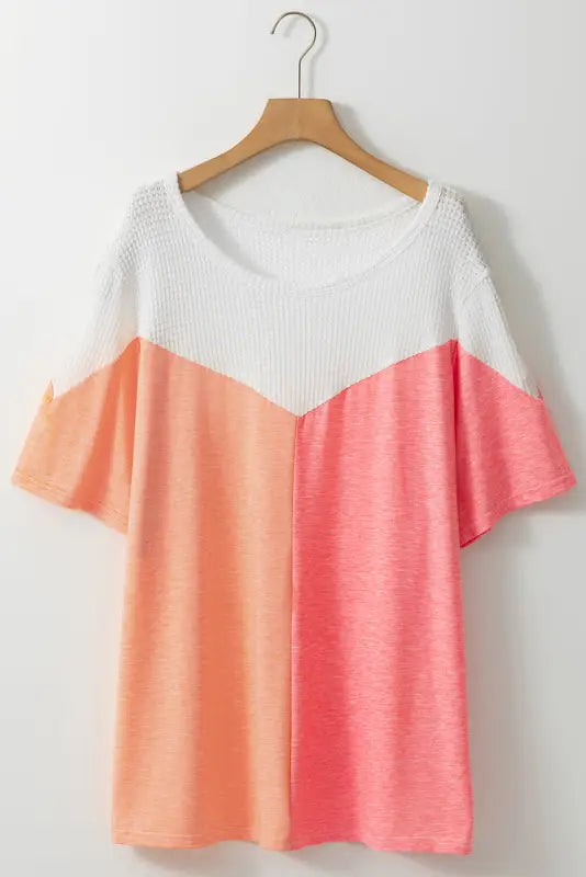 Waffle knit tee -white plus size color-block - size/plus tops/plus tops & tees