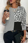 Waffle knit top - leopard color-block - light grey / s / 75% polyester + 25% cotton - long sleeve tops