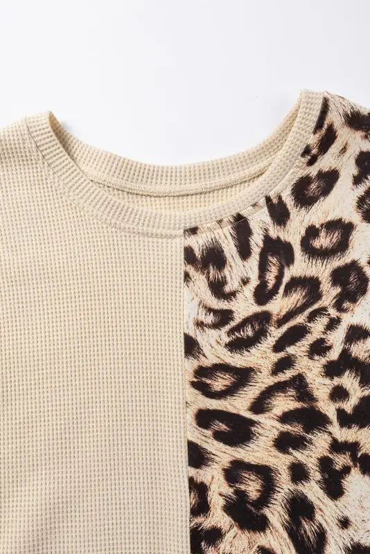 Waffle knit top - leopard color-block - long sleeve tops