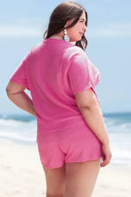 Waffle Knit Two Piece Set - Pink Plus Size - Fashionfitz