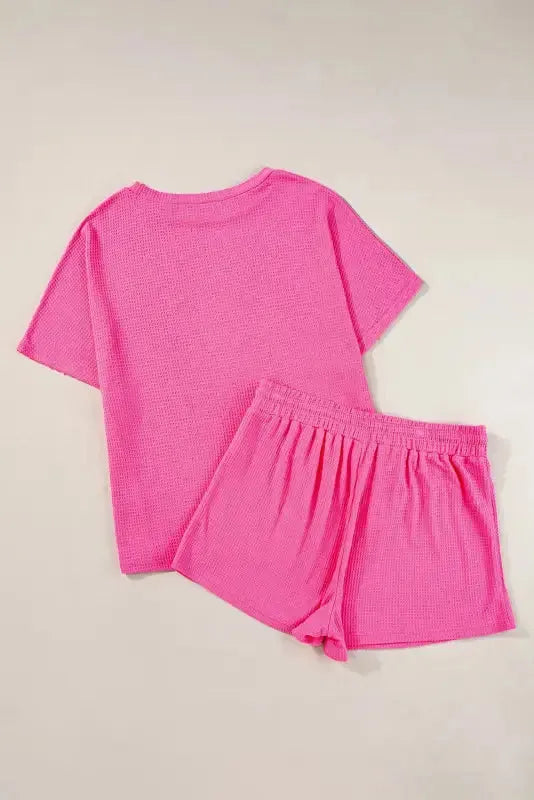 Waffle Knit Two Piece Set - Pink Plus Size - Fashionfitz