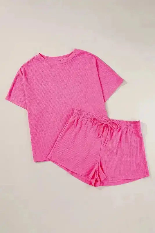 Waffle Knit Two Piece Set - Pink Plus Size - Fashionfitz