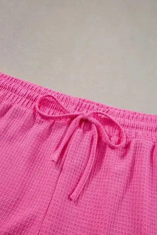 Waffle Knit Two Piece Set - Pink Plus Size - Fashionfitz