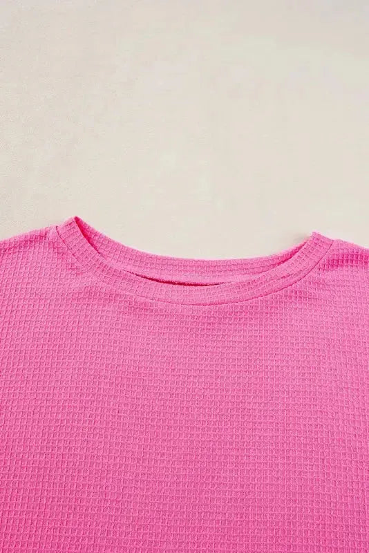 Waffle Knit Two Piece Set - Pink Plus Size - Fashionfitz