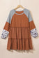 Waffle ruffle plus mini dress: rust-tiered, gray raglan, floral cuffs for a relax relax look