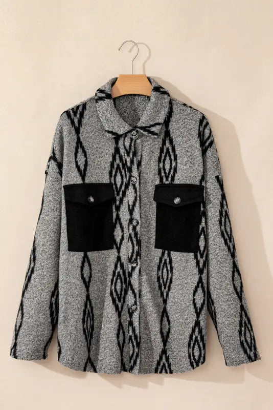 Wanderlust aztec shacket - grey | fashionfitz