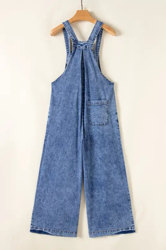 Washed denim wide leg overalls